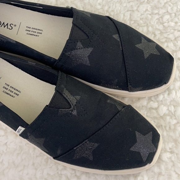 TOMS Alpargata Black Glitter Star Slip On Shoes - Picture 7 of 10